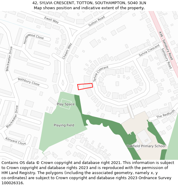 42, SYLVIA CRESCENT, TOTTON, SOUTHAMPTON, SO40 3LN: Location map and indicative extent of plot