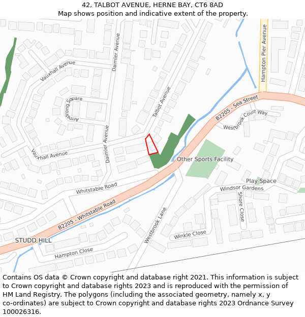 42, TALBOT AVENUE, HERNE BAY, CT6 8AD: Location map and indicative extent of plot