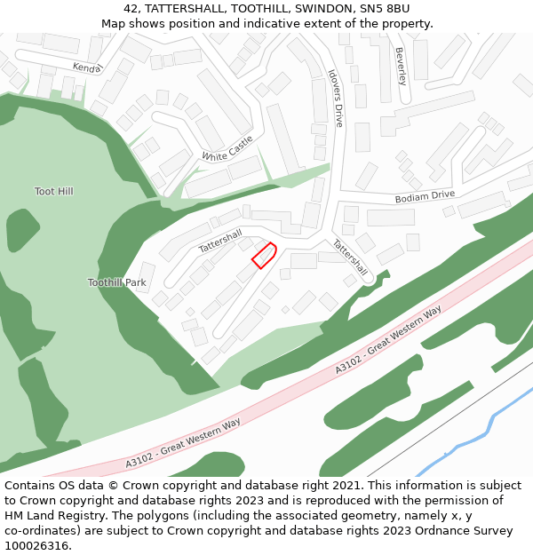 42, TATTERSHALL, TOOTHILL, SWINDON, SN5 8BU: Location map and indicative extent of plot