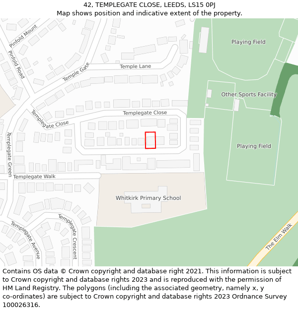42, TEMPLEGATE CLOSE, LEEDS, LS15 0PJ: Location map and indicative extent of plot