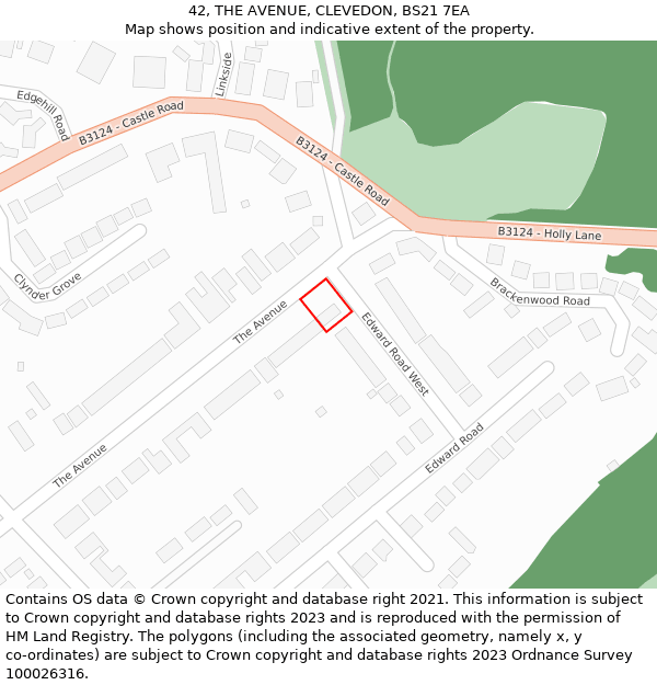 42, THE AVENUE, CLEVEDON, BS21 7EA: Location map and indicative extent of plot