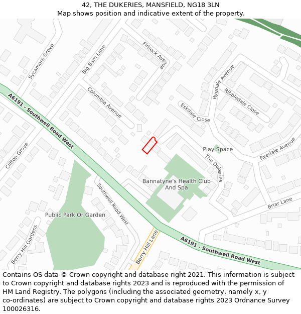 42, THE DUKERIES, MANSFIELD, NG18 3LN: Location map and indicative extent of plot