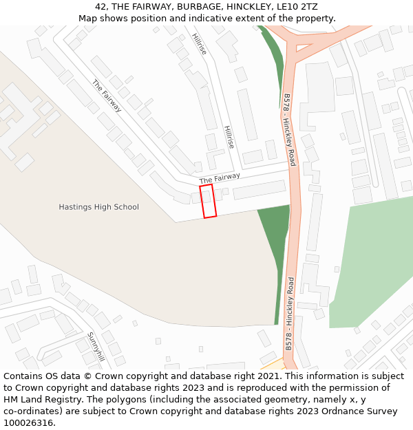 42, THE FAIRWAY, BURBAGE, HINCKLEY, LE10 2TZ: Location map and indicative extent of plot