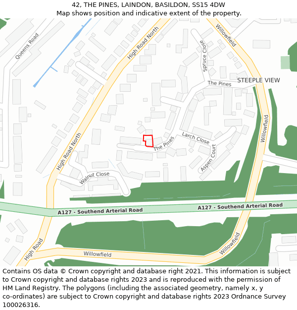 42, THE PINES, LAINDON, BASILDON, SS15 4DW: Location map and indicative extent of plot
