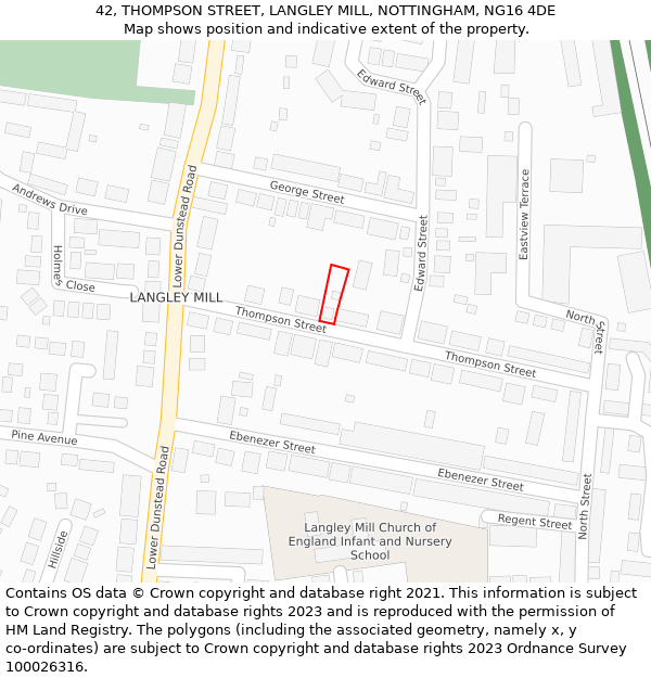 42, THOMPSON STREET, LANGLEY MILL, NOTTINGHAM, NG16 4DE: Location map and indicative extent of plot