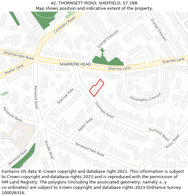 42, THORNSETT ROAD, SHEFFIELD, S7 1NB: Location map and indicative extent of plot