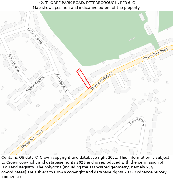 42, THORPE PARK ROAD, PETERBOROUGH, PE3 6LG: Location map and indicative extent of plot