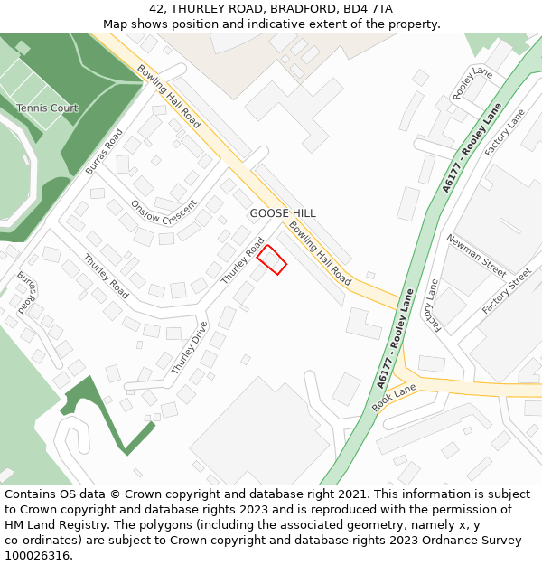 42, THURLEY ROAD, BRADFORD, BD4 7TA: Location map and indicative extent of plot