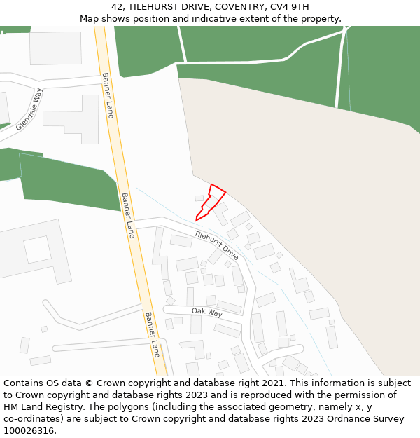 42, TILEHURST DRIVE, COVENTRY, CV4 9TH: Location map and indicative extent of plot