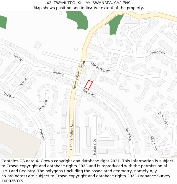 42, TWYNI TEG, KILLAY, SWANSEA, SA2 7NS: Location map and indicative extent of plot