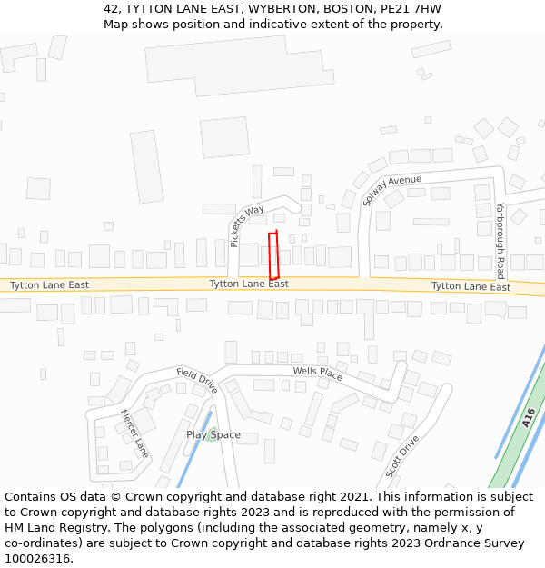 42, TYTTON LANE EAST, WYBERTON, BOSTON, PE21 7HW: Location map and indicative extent of plot