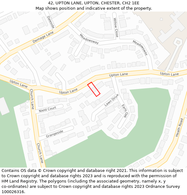 42, UPTON LANE, UPTON, CHESTER, CH2 1EE: Location map and indicative extent of plot