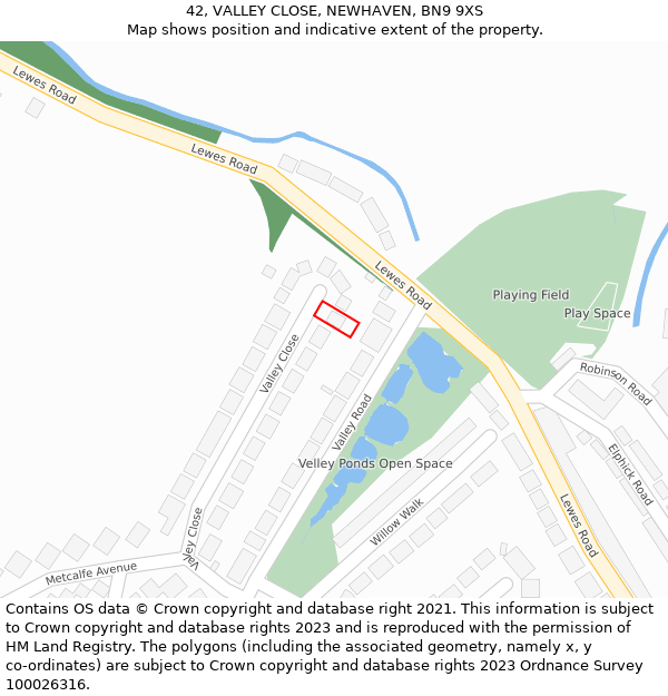 42, VALLEY CLOSE, NEWHAVEN, BN9 9XS: Location map and indicative extent of plot