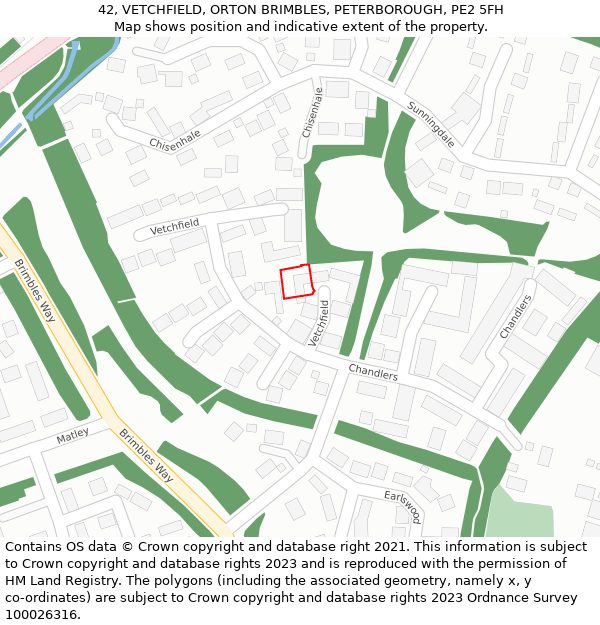 42, VETCHFIELD, ORTON BRIMBLES, PETERBOROUGH, PE2 5FH: Location map and indicative extent of plot