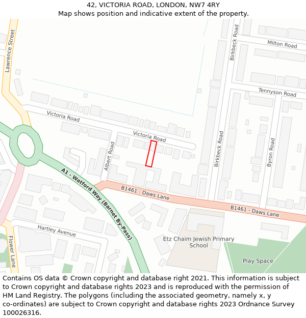 42, VICTORIA ROAD, LONDON, NW7 4RY: Location map and indicative extent of plot