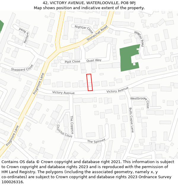 42, VICTORY AVENUE, WATERLOOVILLE, PO8 9PJ: Location map and indicative extent of plot