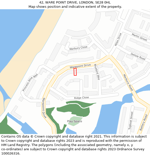 42, WARE POINT DRIVE, LONDON, SE28 0HL: Location map and indicative extent of plot