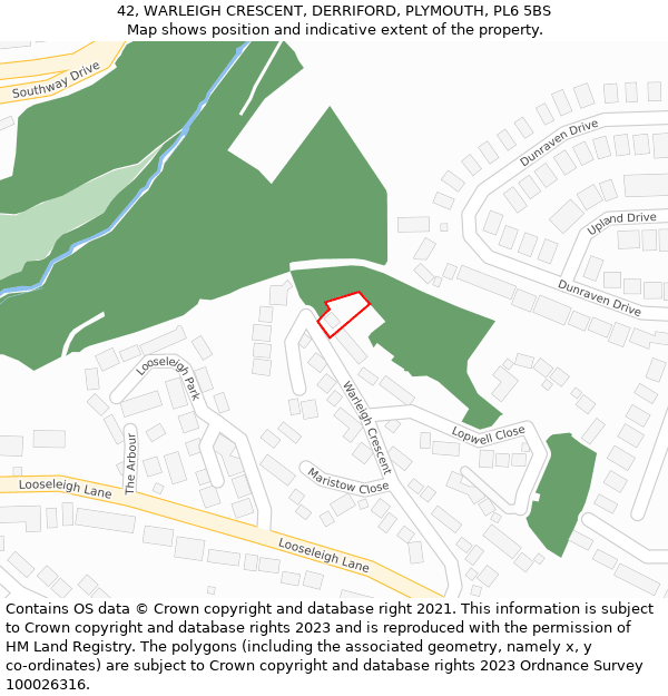 42, WARLEIGH CRESCENT, DERRIFORD, PLYMOUTH, PL6 5BS: Location map and indicative extent of plot