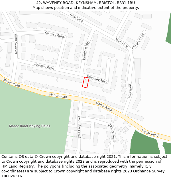 42, WAVENEY ROAD, KEYNSHAM, BRISTOL, BS31 1RU: Location map and indicative extent of plot