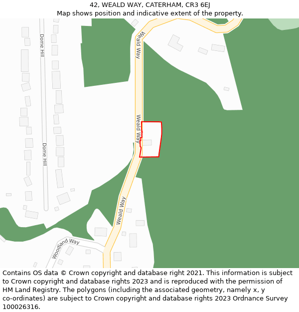 42, WEALD WAY, CATERHAM, CR3 6EJ: Location map and indicative extent of plot