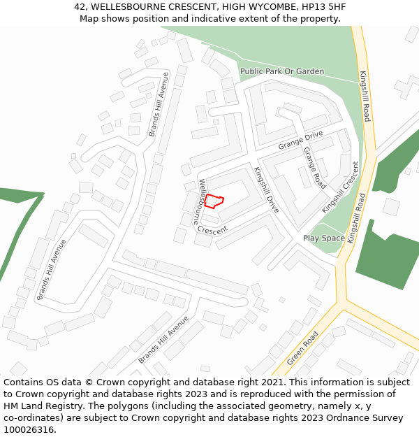 42, WELLESBOURNE CRESCENT, HIGH WYCOMBE, HP13 5HF: Location map and indicative extent of plot