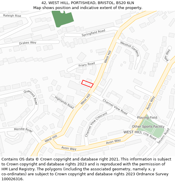 42, WEST HILL, PORTISHEAD, BRISTOL, BS20 6LN: Location map and indicative extent of plot