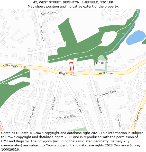 42, WEST STREET, BEIGHTON, SHEFFIELD, S20 1EP: Location map and indicative extent of plot