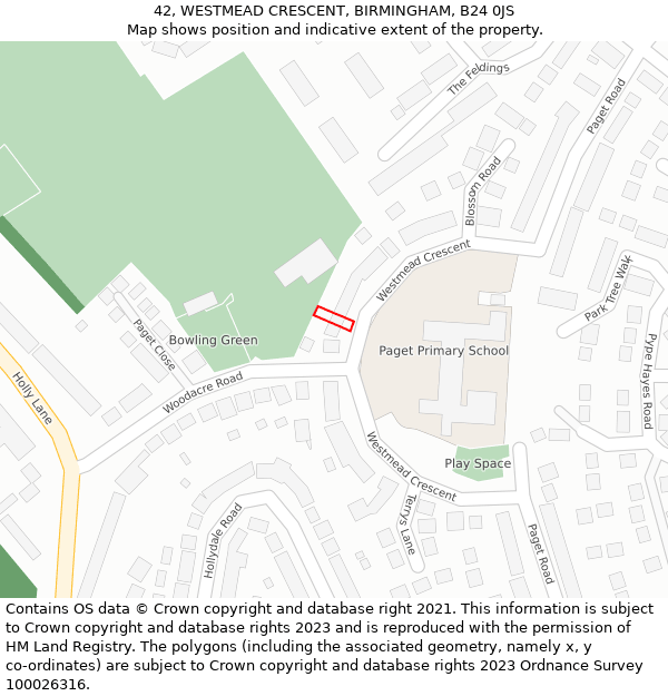 42, WESTMEAD CRESCENT, BIRMINGHAM, B24 0JS: Location map and indicative extent of plot