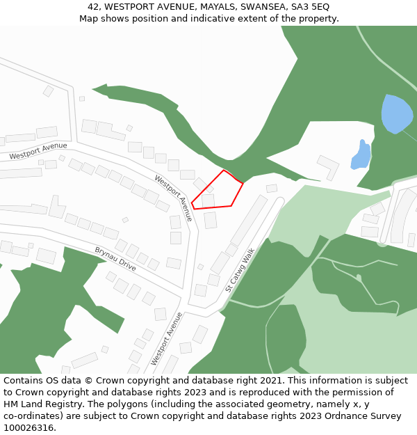 42, WESTPORT AVENUE, MAYALS, SWANSEA, SA3 5EQ: Location map and indicative extent of plot