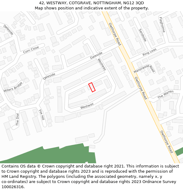 42, WESTWAY, COTGRAVE, NOTTINGHAM, NG12 3QD: Location map and indicative extent of plot