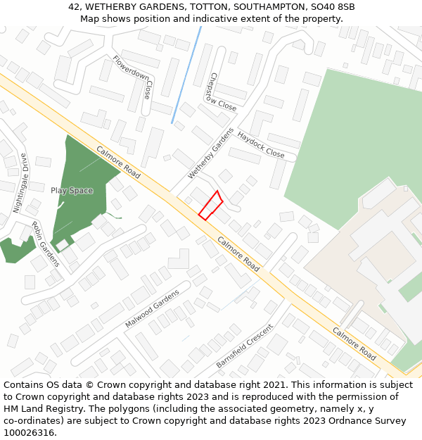 42, WETHERBY GARDENS, TOTTON, SOUTHAMPTON, SO40 8SB: Location map and indicative extent of plot