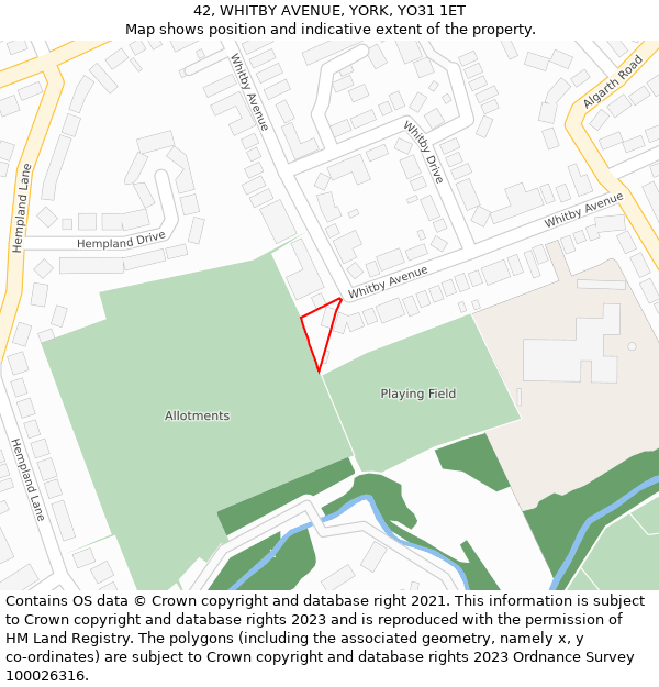 42, WHITBY AVENUE, YORK, YO31 1ET: Location map and indicative extent of plot
