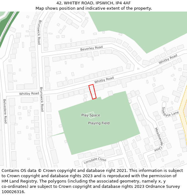 42, WHITBY ROAD, IPSWICH, IP4 4AF: Location map and indicative extent of plot