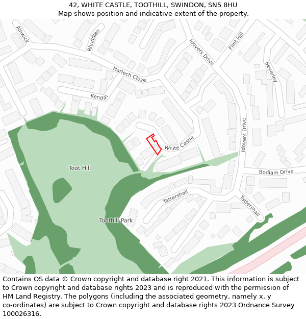 42, WHITE CASTLE, TOOTHILL, SWINDON, SN5 8HU: Location map and indicative extent of plot