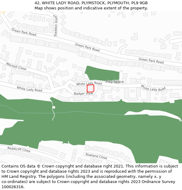 42, WHITE LADY ROAD, PLYMSTOCK, PLYMOUTH, PL9 9GB: Location map and indicative extent of plot