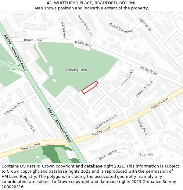 42, WHITEHEAD PLACE, BRADFORD, BD2 3NL: Location map and indicative extent of plot