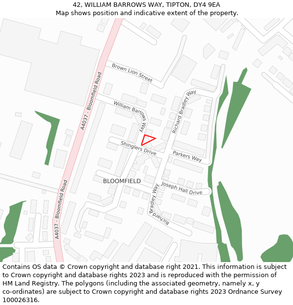 42, WILLIAM BARROWS WAY, TIPTON, DY4 9EA: Location map and indicative extent of plot