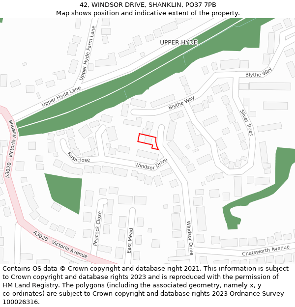 42, WINDSOR DRIVE, SHANKLIN, PO37 7PB: Location map and indicative extent of plot