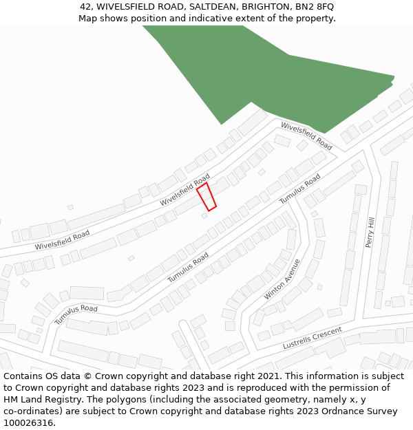 42, WIVELSFIELD ROAD, SALTDEAN, BRIGHTON, BN2 8FQ: Location map and indicative extent of plot