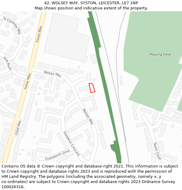 42, WOLSEY WAY, SYSTON, LEICESTER, LE7 1NP: Location map and indicative extent of plot