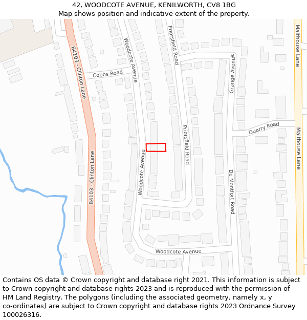 42, WOODCOTE AVENUE, KENILWORTH, CV8 1BG: Location map and indicative extent of plot