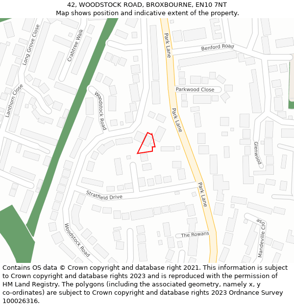 42, WOODSTOCK ROAD, BROXBOURNE, EN10 7NT: Location map and indicative extent of plot