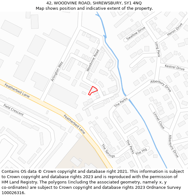 42, WOODVINE ROAD, SHREWSBURY, SY1 4NQ: Location map and indicative extent of plot