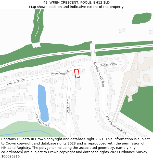 42, WREN CRESCENT, POOLE, BH12 1LD: Location map and indicative extent of plot
