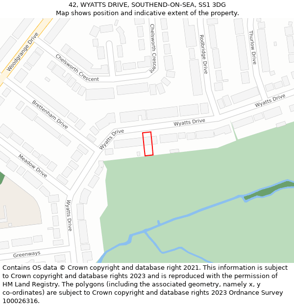 42, WYATTS DRIVE, SOUTHEND-ON-SEA, SS1 3DG: Location map and indicative extent of plot