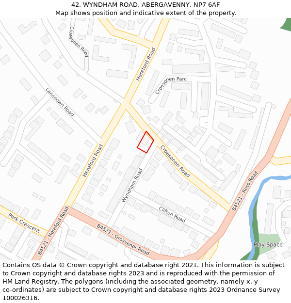 42, WYNDHAM ROAD, ABERGAVENNY, NP7 6AF: Location map and indicative extent of plot