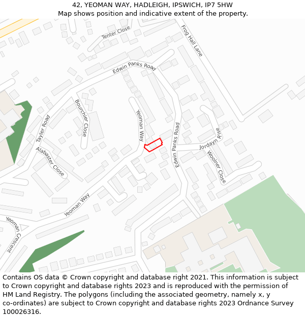 42, YEOMAN WAY, HADLEIGH, IPSWICH, IP7 5HW: Location map and indicative extent of plot