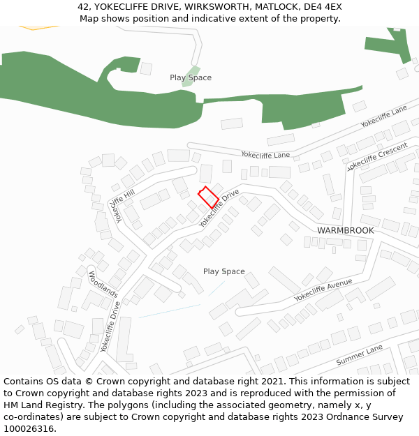 42, YOKECLIFFE DRIVE, WIRKSWORTH, MATLOCK, DE4 4EX: Location map and indicative extent of plot