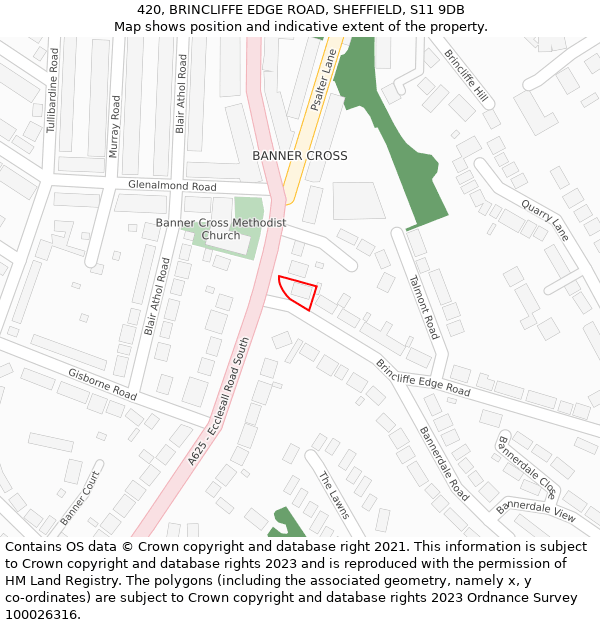 420, BRINCLIFFE EDGE ROAD, SHEFFIELD, S11 9DB: Location map and indicative extent of plot