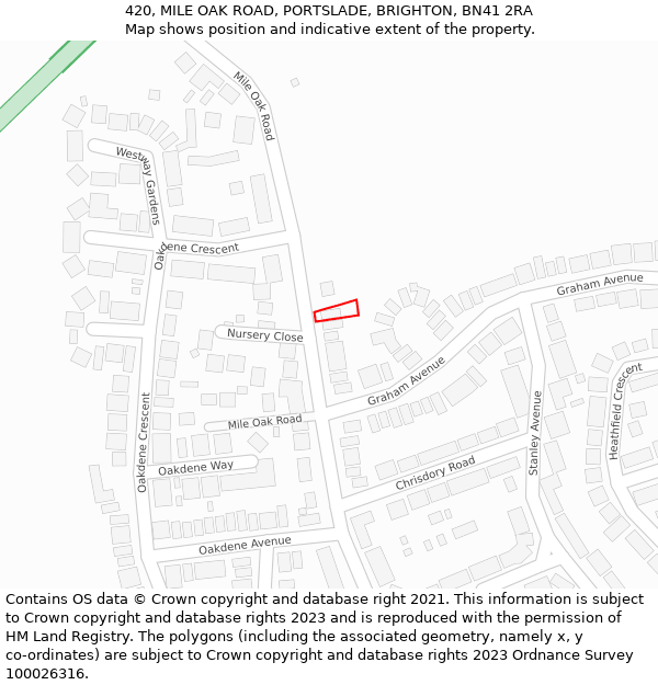 420, MILE OAK ROAD, PORTSLADE, BRIGHTON, BN41 2RA: Location map and indicative extent of plot